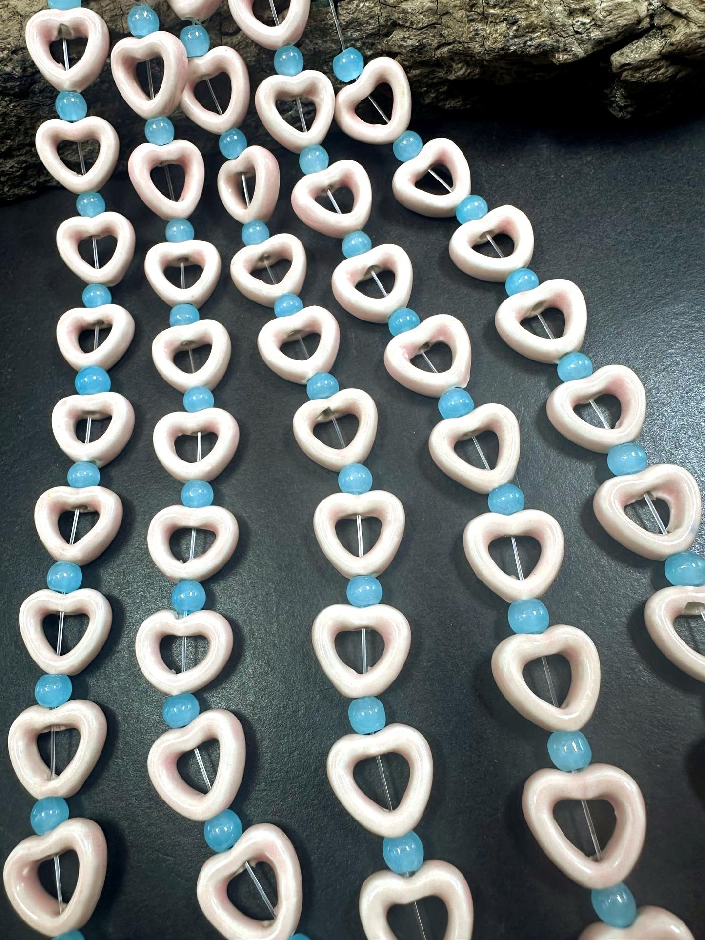 Heart Shape Handmade Porcelain Beads, 14mm Cute Heart Beads, Great Quality 7.5"