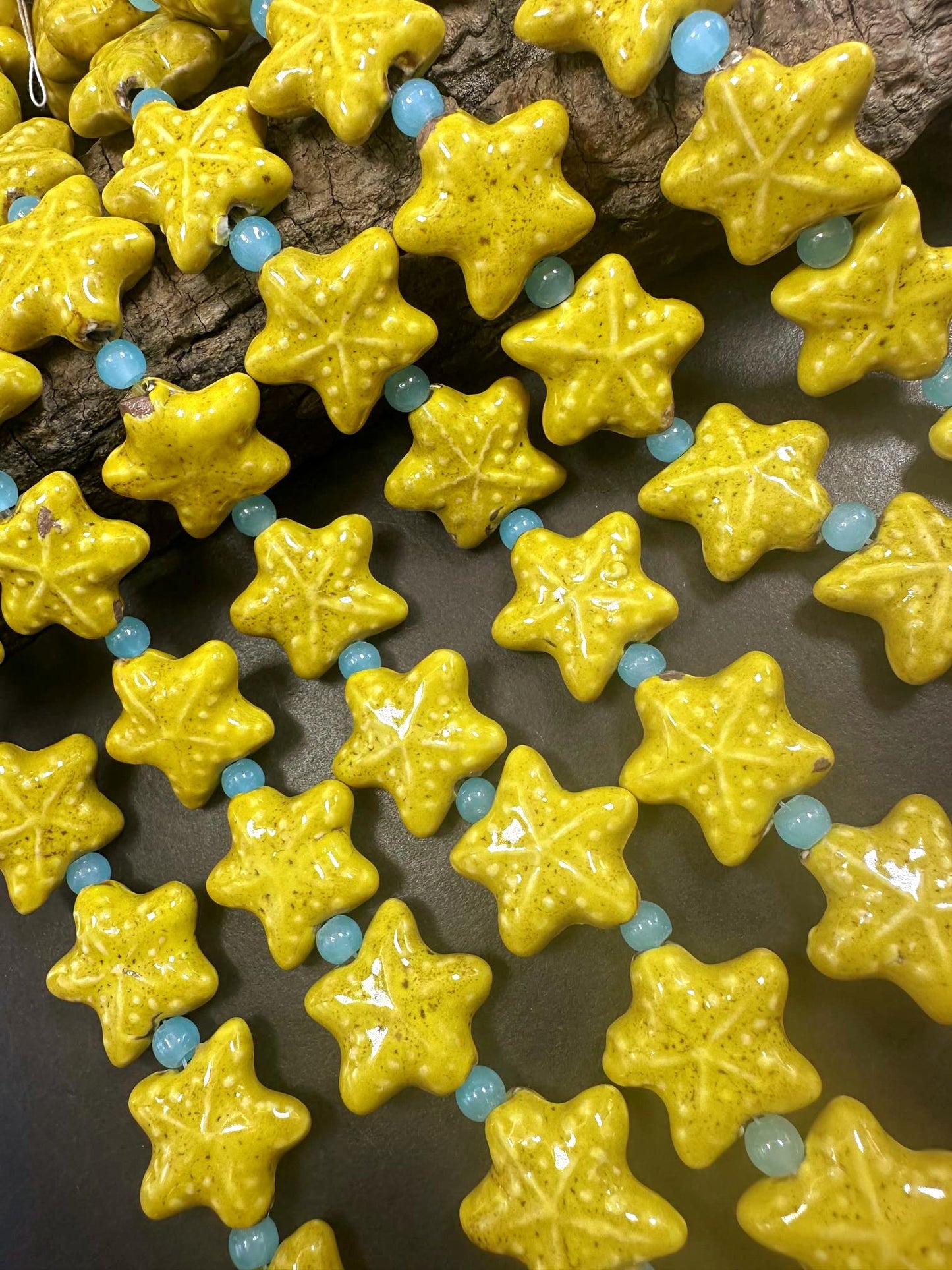 Beautiful Yellow Starfish Shape Handmade Porcelain Beads, Nice Yellow Color Great Quality 7.5"