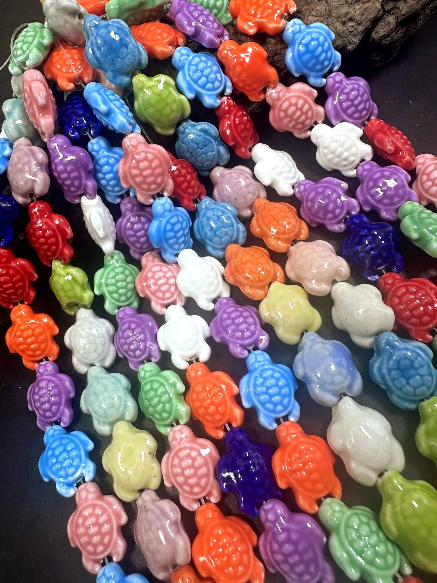 Rainbow Multicolor Sea Turtle Shape Handmade Porcelain Beads, Beautiful Rainbow Pattern Great Quality 7.5"