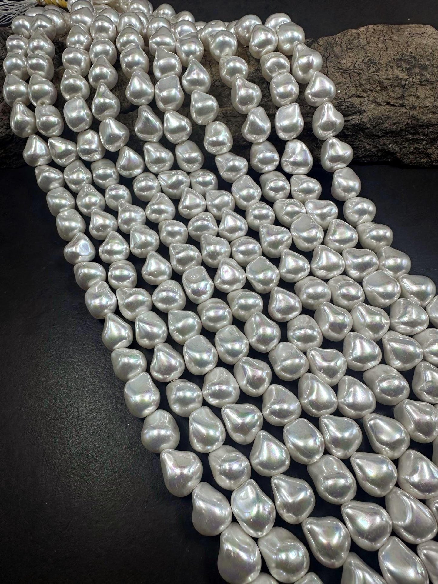 Gorgeous White Swarovski Pearl Crystal Beads 12x13mm Freeform Nugget Shape. Beautiful White Color, High Quality 15.5"