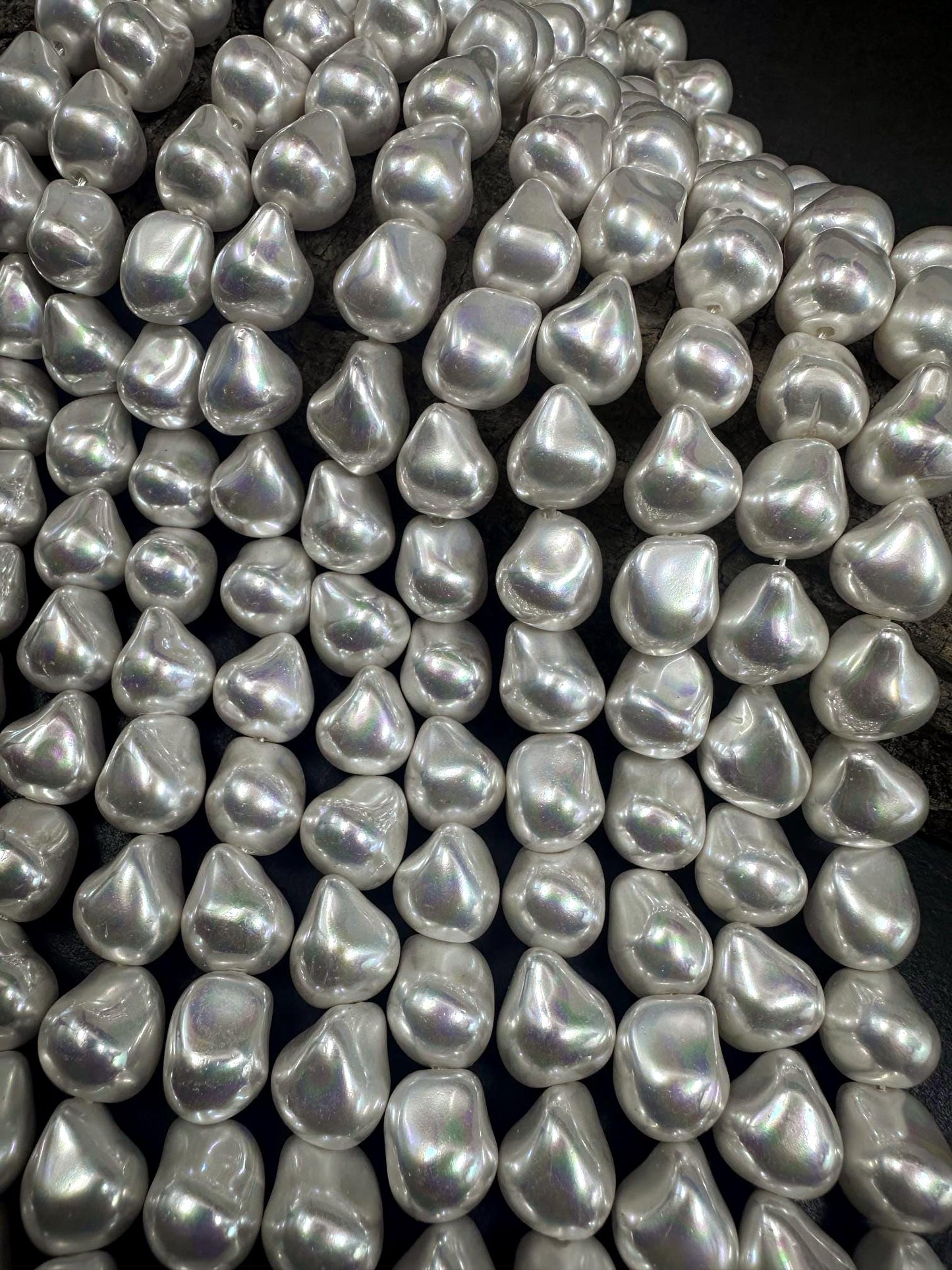Gorgeous White Swarovski Pearl Crystal Beads 12x13mm Freeform Nugget Shape. Beautiful White Color, High Quality 15.5"
