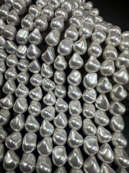 Gorgeous White Swarovski Pearl Crystal Beads 12x13mm Freeform Nugget Shape. Beautiful White Color, High Quality 15.5"