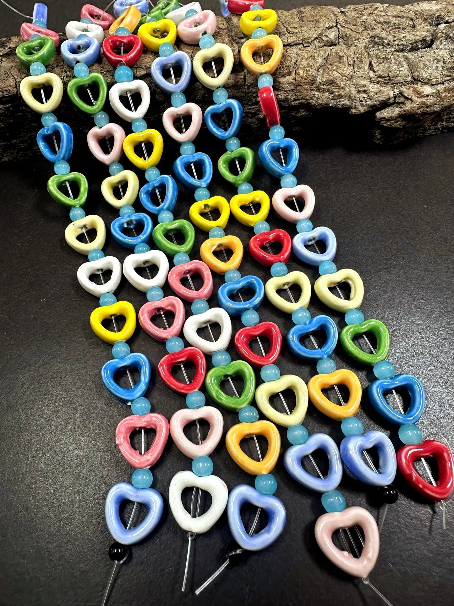 Heart Shape Handmade Porcelain Beads, 14mm Cute Heart Beads, Great Quality 7.5"