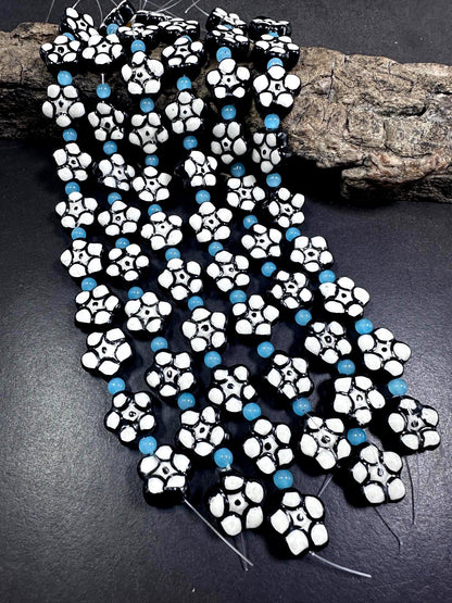 Beautiful Floral Shape Handmade Porcelain Beads, 16x16mm Great Quality 7.5"