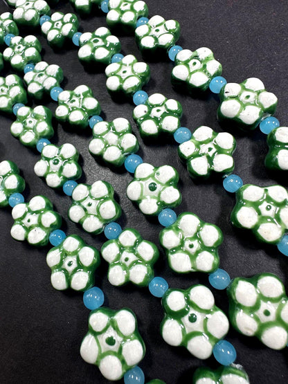 Beautiful Floral Shape Handmade Porcelain Beads, 16x16mm Great Quality 7.5"