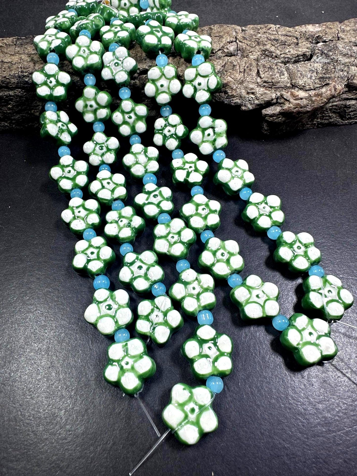 Beautiful Floral Shape Handmade Porcelain Beads, 16x16mm Great Quality 7.5"