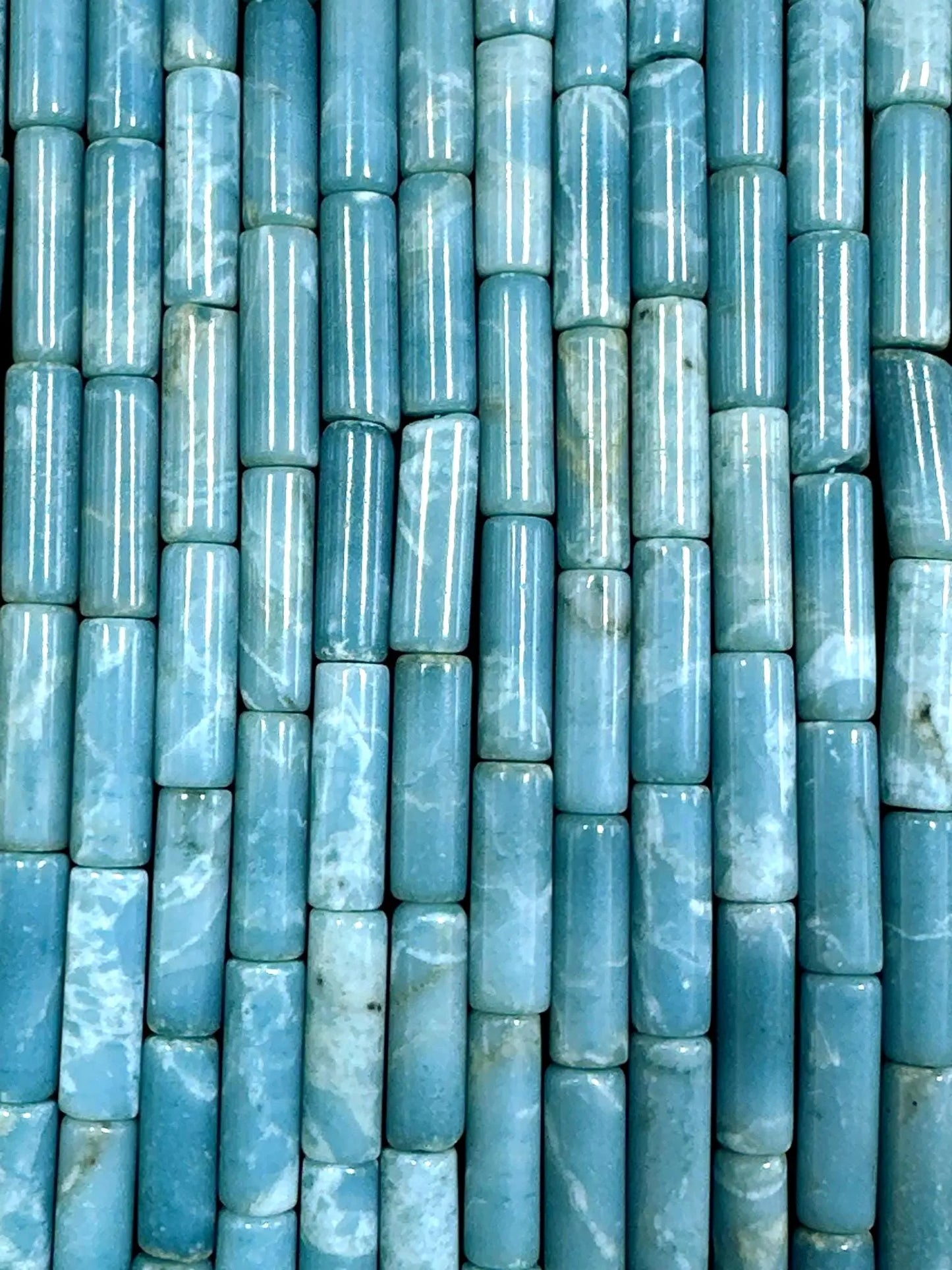 Beautiful Larimar Quartz Thin Tube Shape Beads, 4x13mm Light Blue Color Great Quality 15.5"