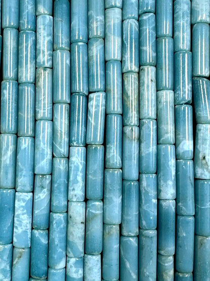 Beautiful Larimar Quartz Thin Tube Shape Beads, 4x13mm Light Blue Color Great Quality 15.5"