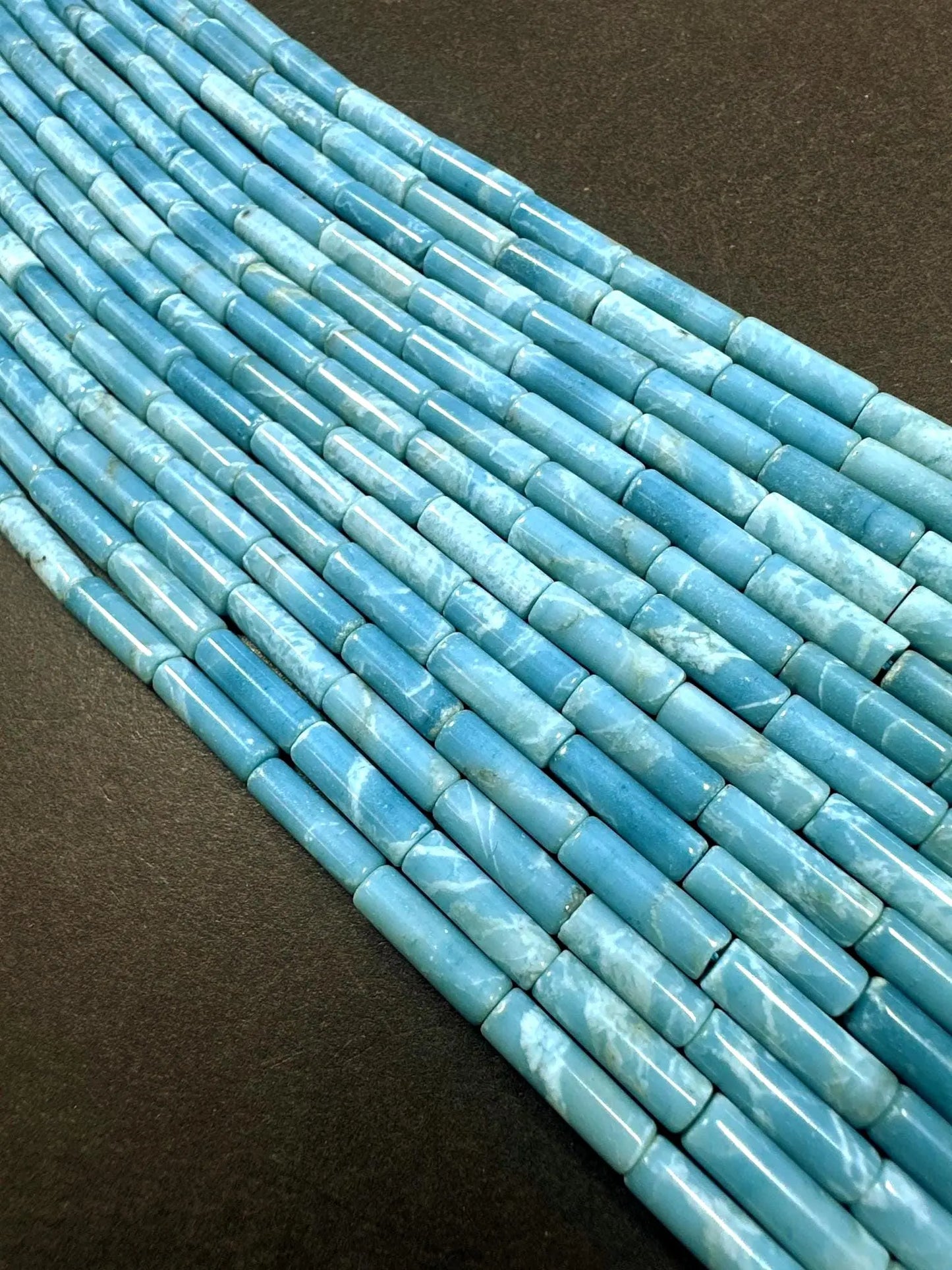 Beautiful Larimar Quartz Thin Tube Shape Beads, 4x13mm Light Blue Color Great Quality 15.5"
