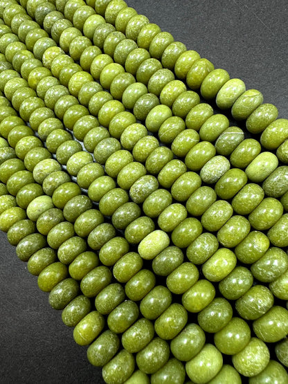 Beautiful Lemon Jade Smooth Rondelle Shape 10x6mm, Beautiful Green Color High Quality 15.5"