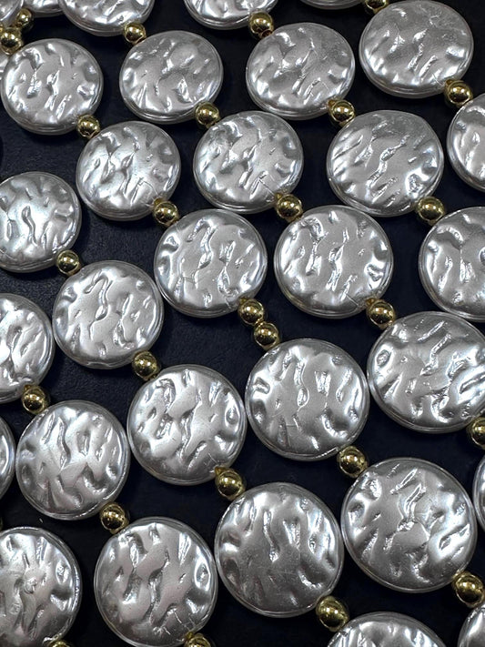 Gorgeous Chinese White Swarovski Pearl Crystal Beads 19x19mm Coin Shape, Beautiful White Pearl Color Great Quality 7.5"