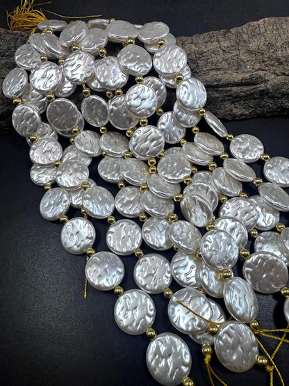 Gorgeous Chinese White Swarovski Pearl Crystal Beads 19x19mm Coin Shape, Beautiful White Pearl Color Great Quality 7.5"