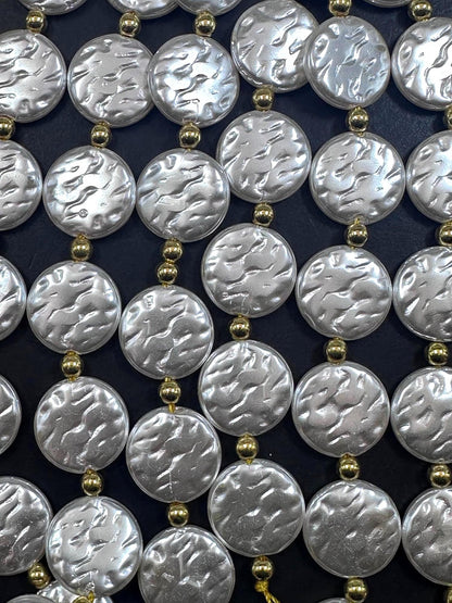 Gorgeous Chinese White Swarovski Pearl Crystal Beads 19x19mm Coin Shape, Beautiful White Pearl Color Great Quality 7.5"