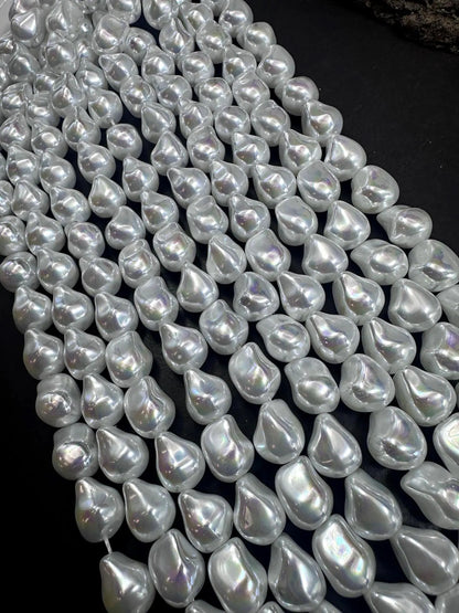 Gorgeous White Swarovski Pearl Crystal Beads 12x15mm Freeform Nugget Shape. Beautiful White Color, High Quality 15.5"
