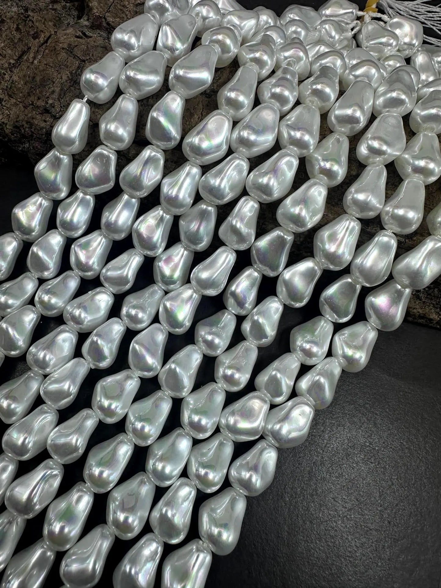 Gorgeous Chinese White Swarovski Pearl Crystal Beads 9x12mm Freeform Teardrop Shape. Beautiful White Color, High Quality 15.5"