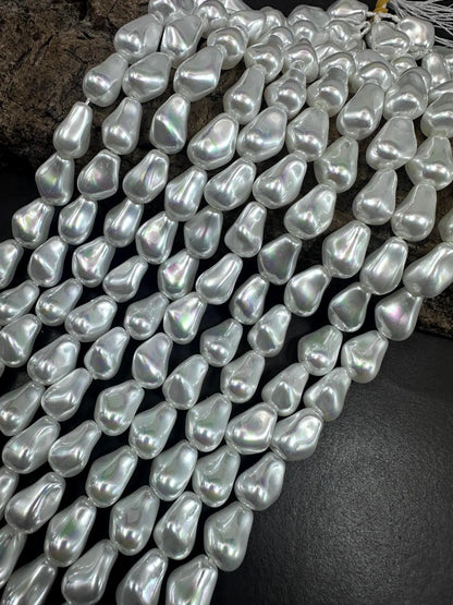 Gorgeous Chinese White Swarovski Pearl Crystal Beads 9x12mm Freeform Teardrop Shape. Beautiful White Color, High Quality 15.5"