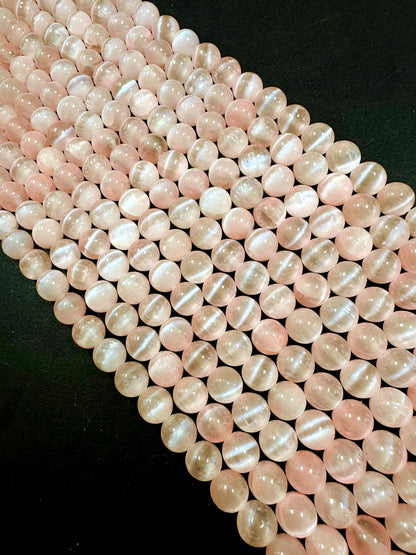 Natural Light Pink Selenite Round Shape Bead. 6mm 8mm 10mm, Gorgeous Light Pink Color Great Quality 15.5"