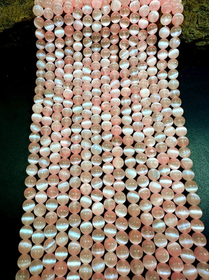 Natural Light Pink Selenite Round Shape Bead. 6mm 8mm 10mm, Gorgeous Light Pink Color Great Quality 15.5"