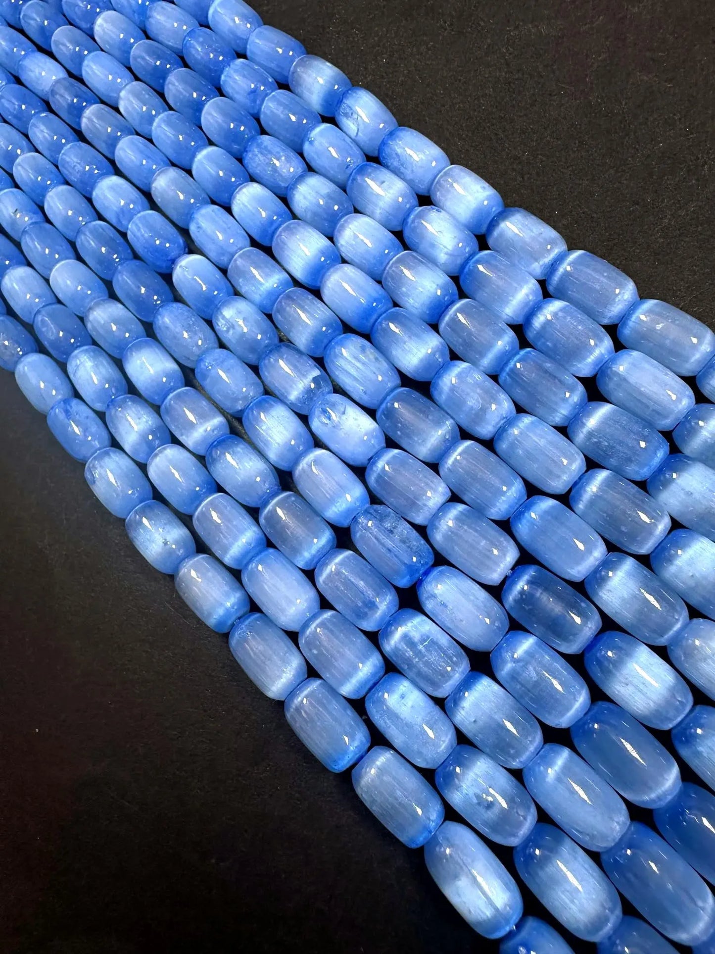 Beautiful Natural Ocean Blue Selenite Tube Shape 12x8mm Gemstone Bead. Stunning Blue Color, Great Quality 15.5"