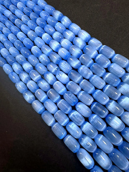 Beautiful Natural Ocean Blue Selenite Tube Shape 12x8mm Gemstone Bead. Stunning Blue Color, Great Quality 15.5"