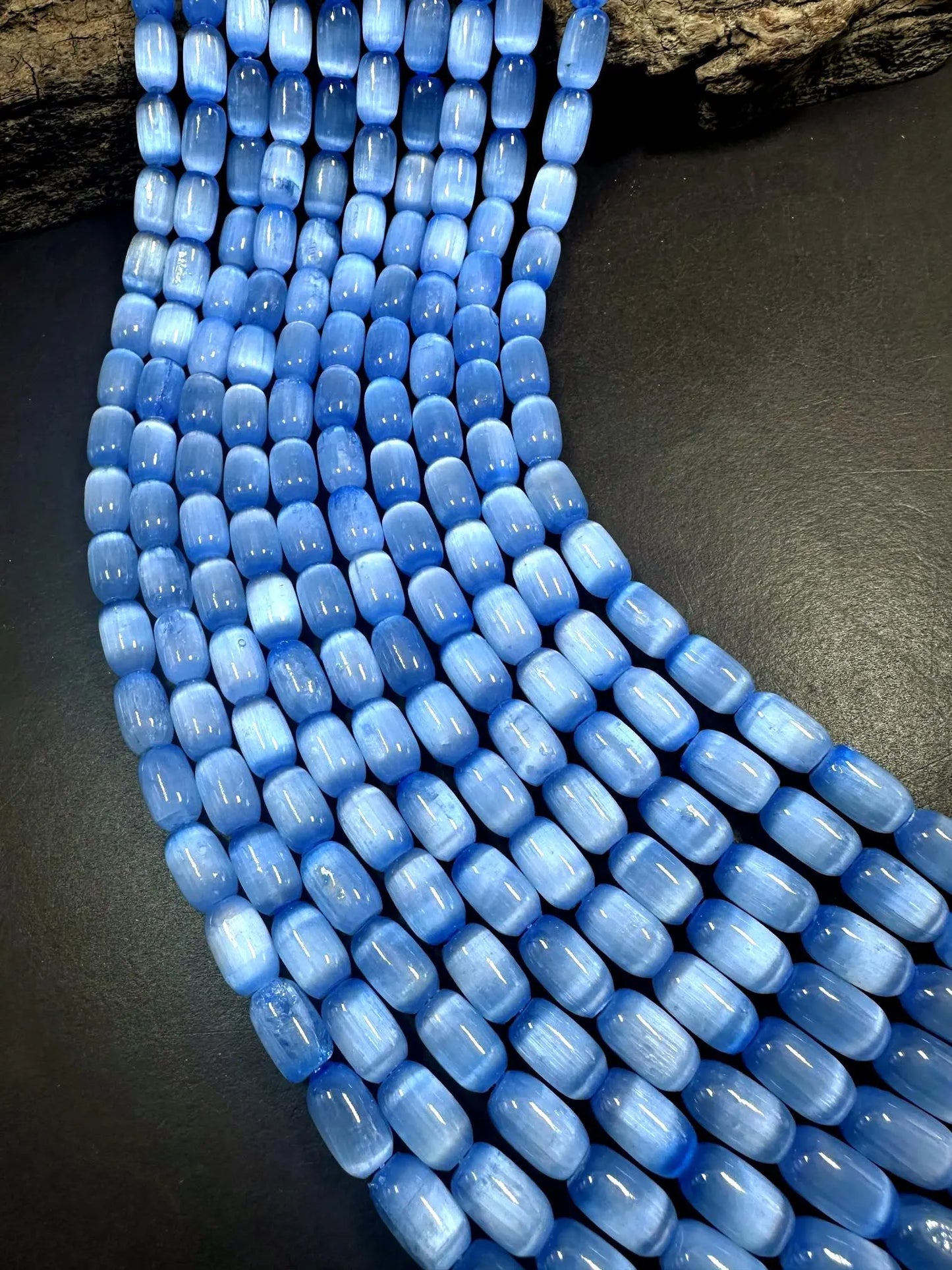 Beautiful Natural Ocean Blue Selenite Tube Shape 12x8mm Gemstone Bead. Stunning Blue Color, Great Quality 15.5"