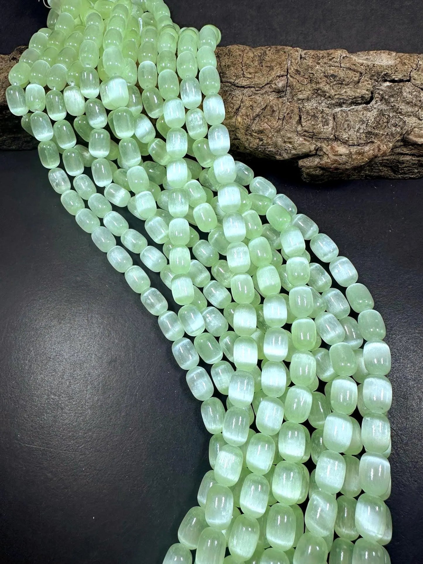 Beautiful Light Green Blue Selenite Tube Shape 12x8mm Gemstone Bead. Stunning Light Green Color, Great Quality 15.5"