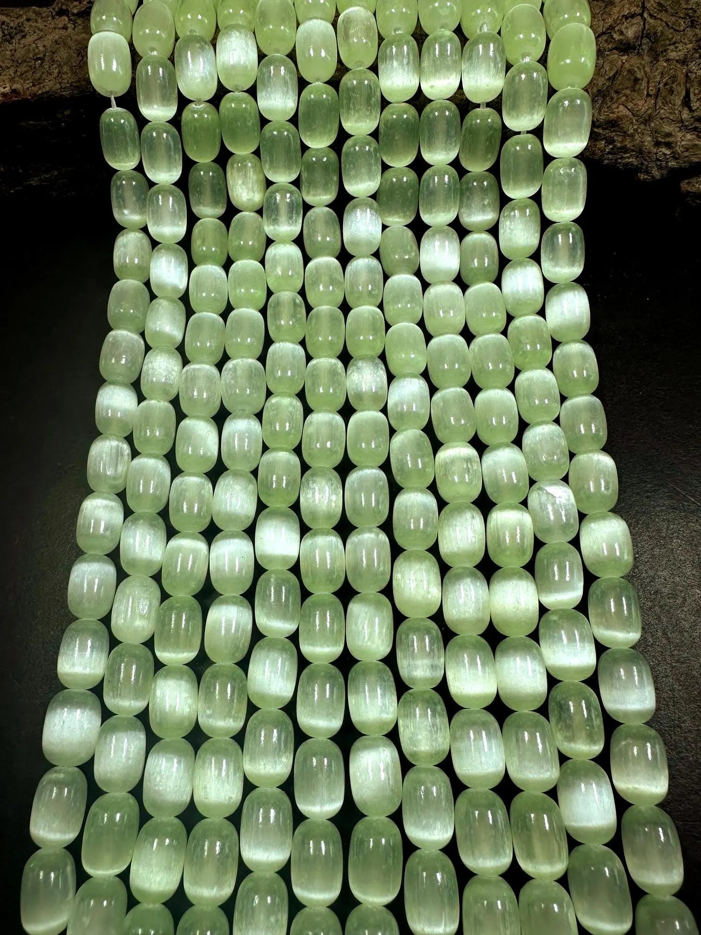 Beautiful Light Green Blue Selenite Tube Shape 12x8mm Gemstone Bead. Stunning Light Green Color, Great Quality 15.5"