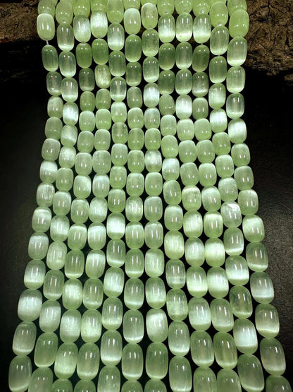 Beautiful Light Green Blue Selenite Tube Shape 12x8mm Gemstone Bead. Stunning Light Green Color, Great Quality 15.5"