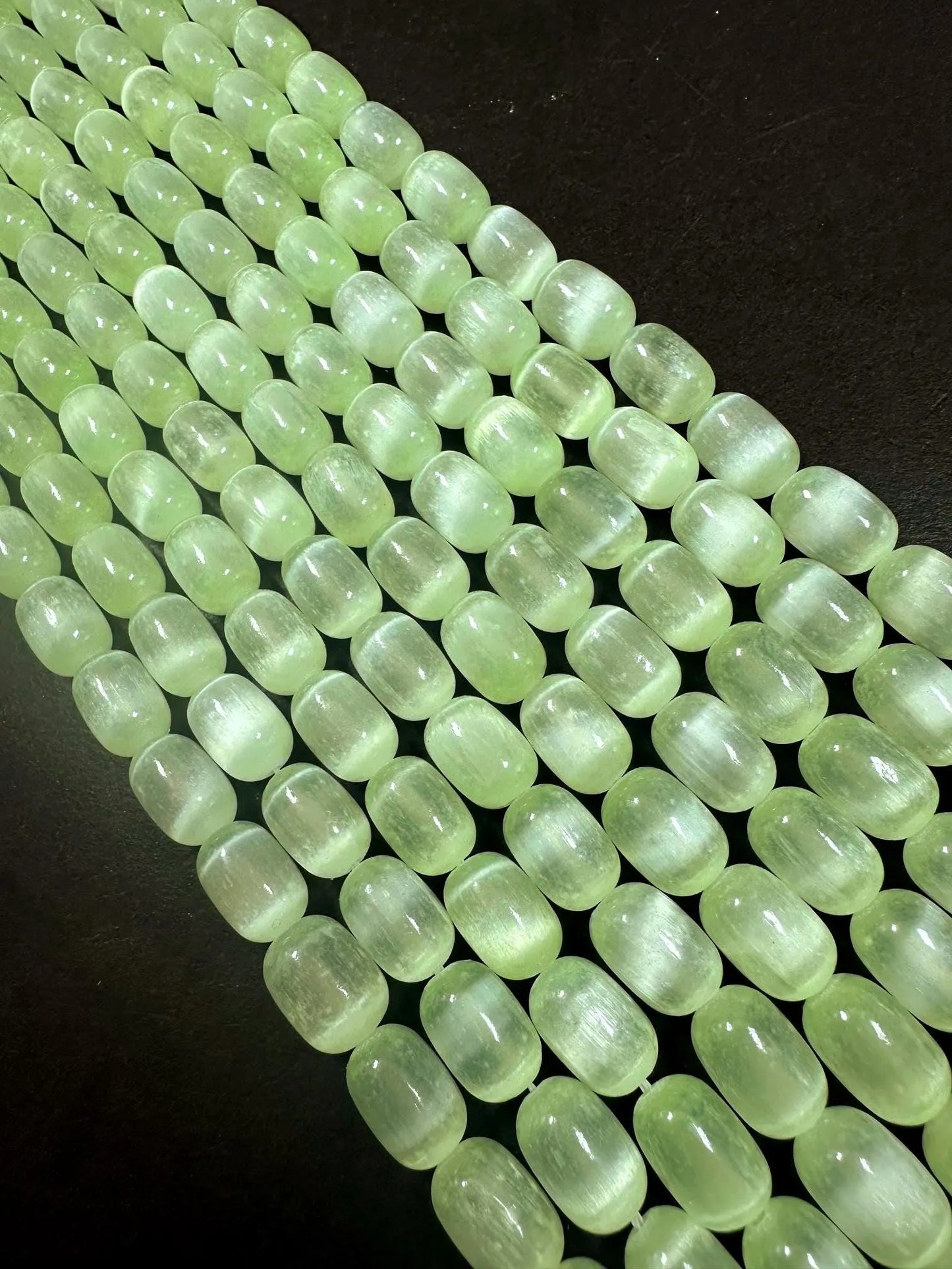 Beautiful Light Green Blue Selenite Tube Shape 12x8mm Gemstone Bead. Stunning Light Green Color, Great Quality 15.5"