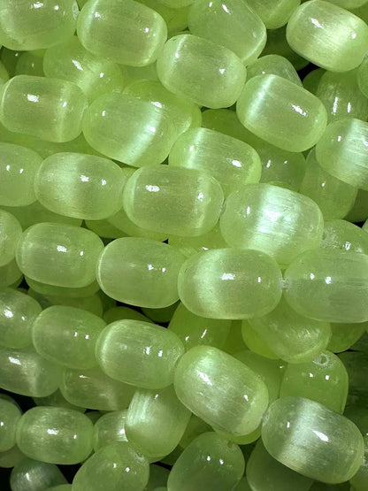 Beautiful Light Green Blue Selenite Tube Shape 12x8mm Gemstone Bead. Stunning Light Green Color, Great Quality 15.5"