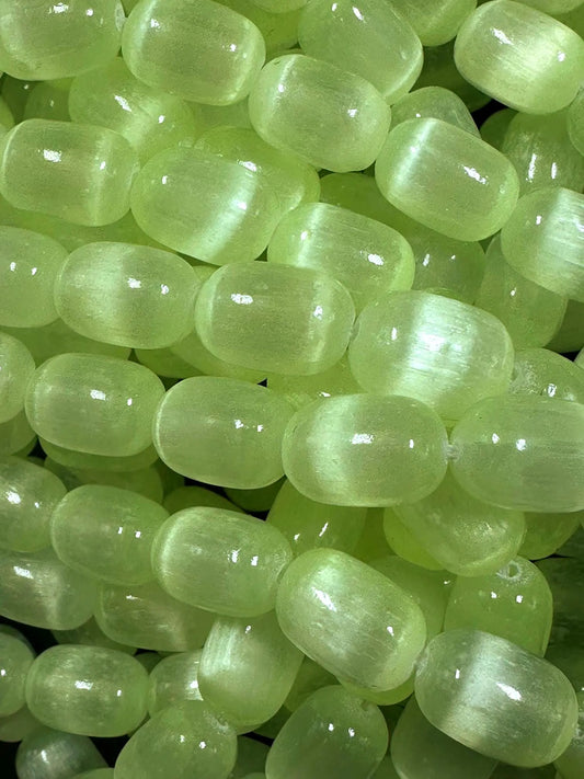 Beautiful Light Green Blue Selenite Tube Shape 12x8mm Gemstone Bead. Stunning Light Green Color, Great Quality 15.5"