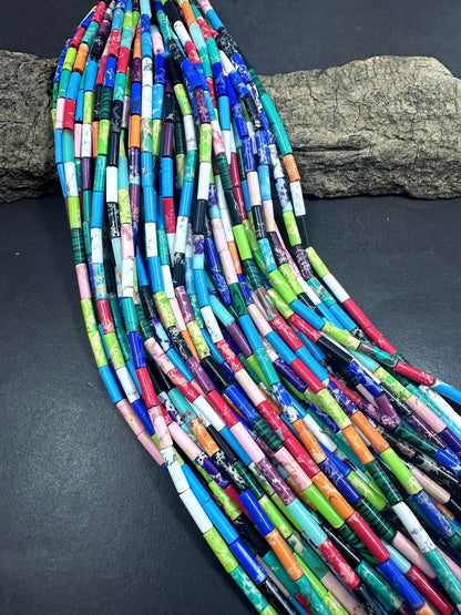 Beautiful Multicolor Sea Sediment Jasper Thin Tube Shape, 4x14mm Great Quality 15.5"