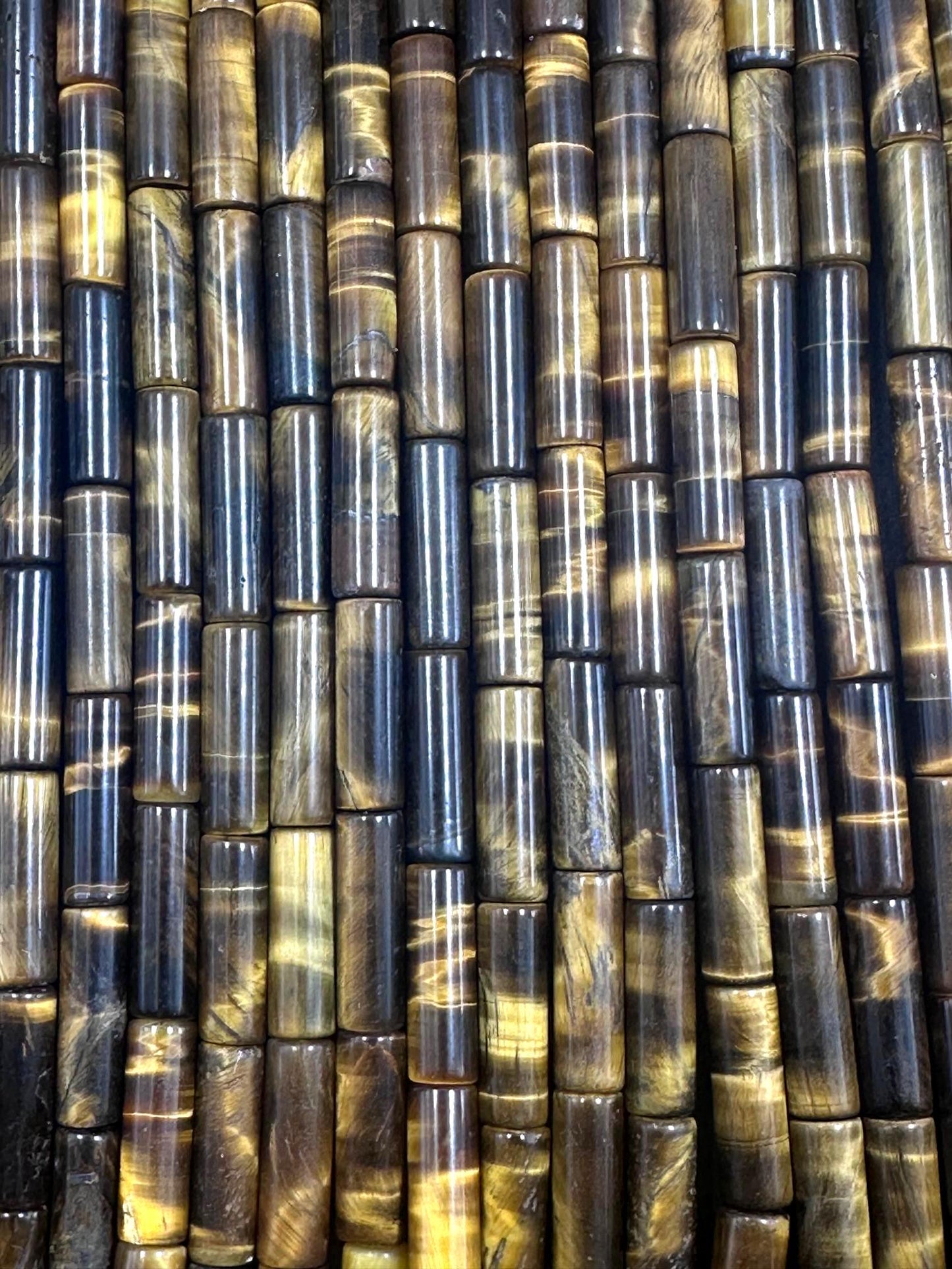 Beautiful Multicolor Tiger Eye Thin Tube Shape, 4x14mm Brown Yellow Color Great Quality 15.5"