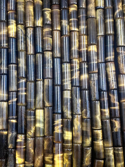 Beautiful Multicolor Tiger Eye Thin Tube Shape, 4x14mm Brown Yellow Color Great Quality 15.5"