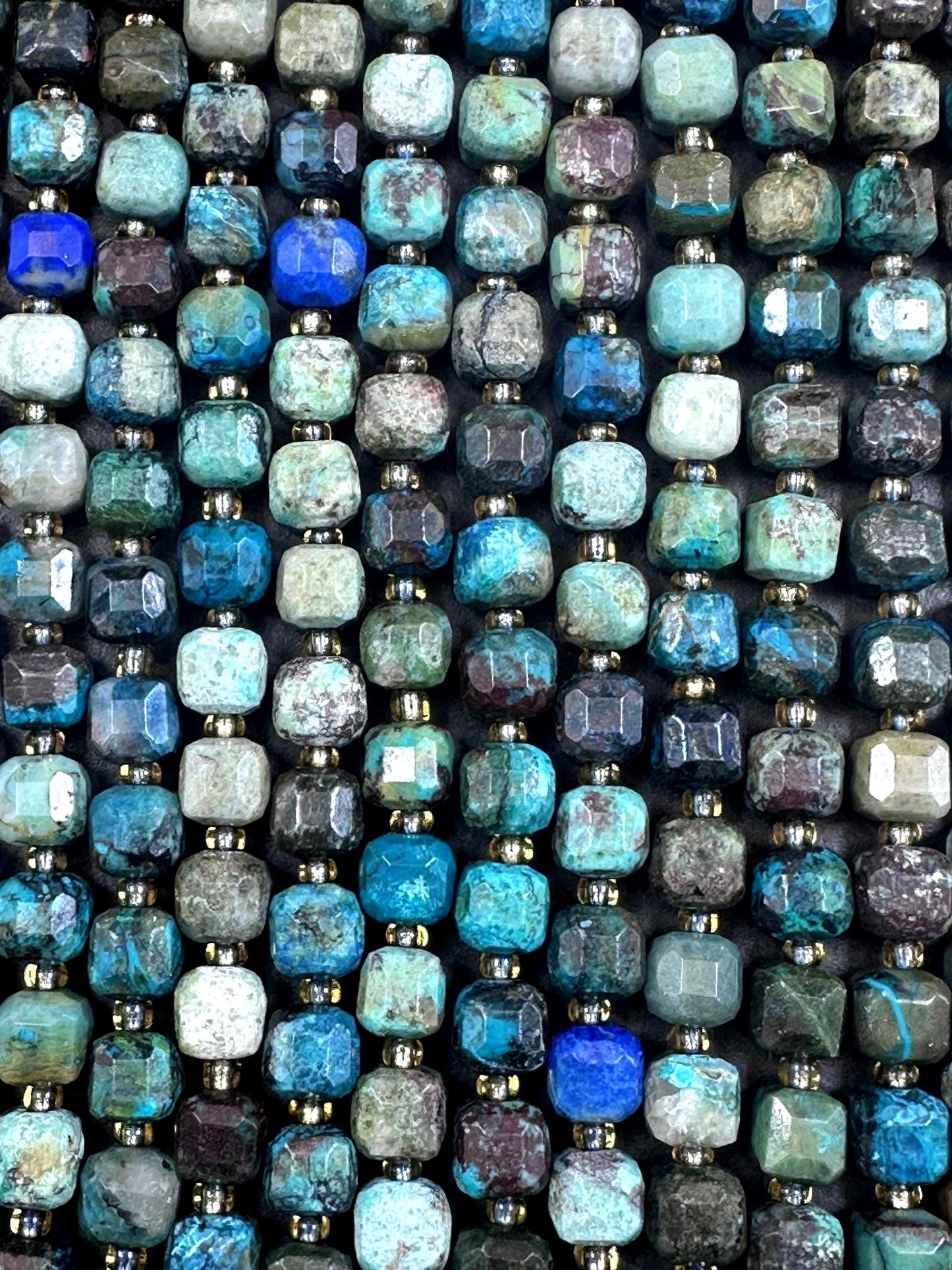 Natural Chrysocolla Faceted 6-7mm Cube Shape bead. Beautiful Blue Brown Multicolor, Great Quality 15.5”