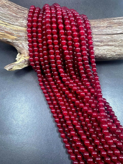 Beautiful Dark Red Jade Smooth Round Shape Bead, Dark Red Shade Color, High Quality 15.5"