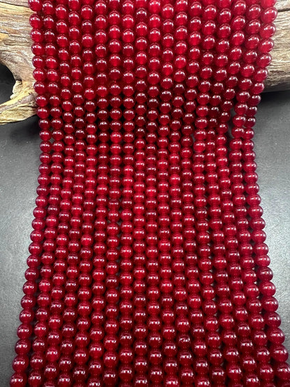 Beautiful Dark Red Jade Smooth Round Shape Bead, Dark Red Shade Color, High Quality 15.5"