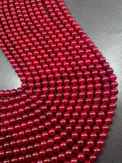 Beautiful Dark Red Jade Smooth Round Shape Bead, Dark Red Shade Color, High Quality 15.5"
