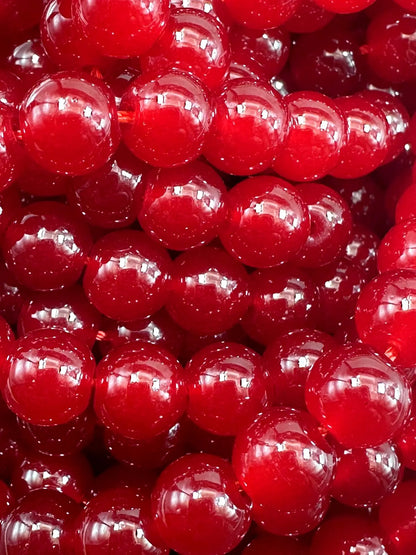 Beautiful Dark Red Jade Smooth Round Shape Bead, Dark Red Shade Color, High Quality 15.5"