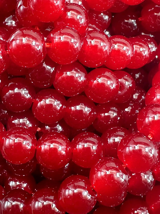 Beautiful Dark Red Jade Smooth Round Shape Bead, Dark Red Shade Color, High Quality 15.5"