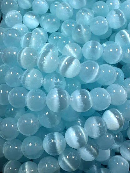 Natural Light Blue Selenite Round Shape Bead. 6mm 8mm 10mm, Gorgeous Light Blue Color Great Quality 15.5"