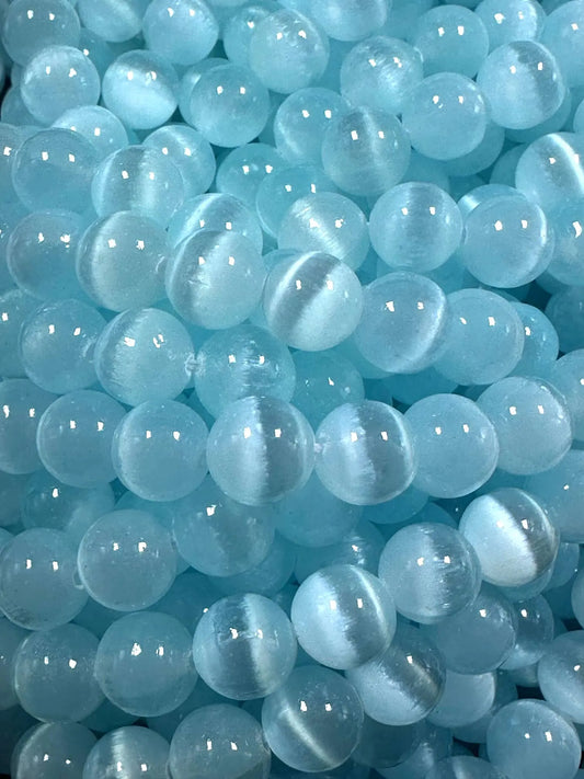 Natural Light Blue Selenite Round Shape Bead. 6mm 8mm 10mm, Gorgeous Light Blue Color Great Quality 15.5"