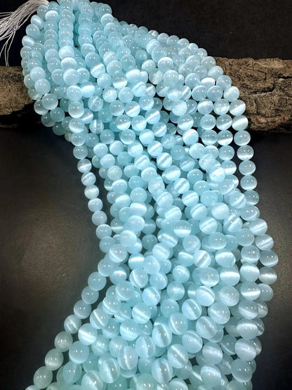 Natural Light Blue Selenite Round Shape Bead. 6mm 8mm 10mm, Gorgeous Light Blue Color Great Quality 15.5"