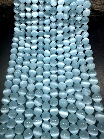 Natural Light Blue Selenite Round Shape Bead. 6mm 8mm 10mm, Gorgeous Light Blue Color Great Quality 15.5"
