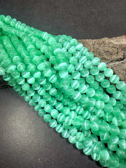 Natural Mint Green Selenite Round Shape Bead. 6mm 8mm, Gorgeous Green Color Great Quality 15.5"