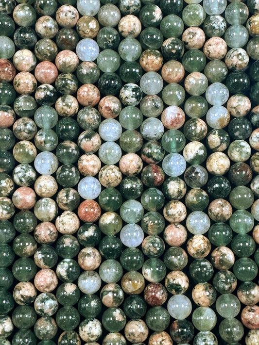 Natural Cherry Blossom Lodalite Quartz Smooth Round Shape Bead. 6mm, 8mm, 10mm Stunning Multicolor Shades High Quality 15.5"
