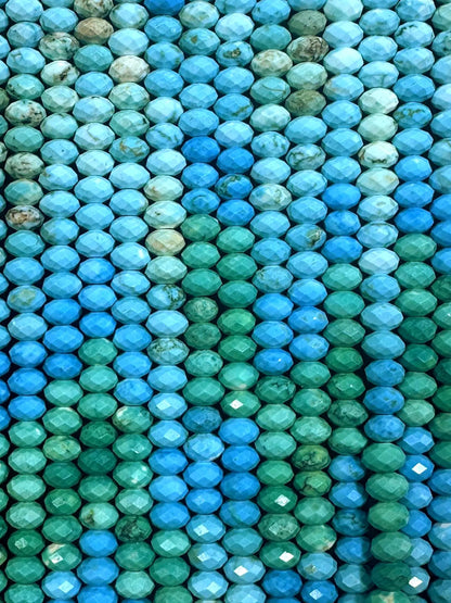 Beautiful Howlite Turquoise Faceted Rondelle Shape Bead, Stunning Light Blue Multicolor Pattern High Quality 15.5"
