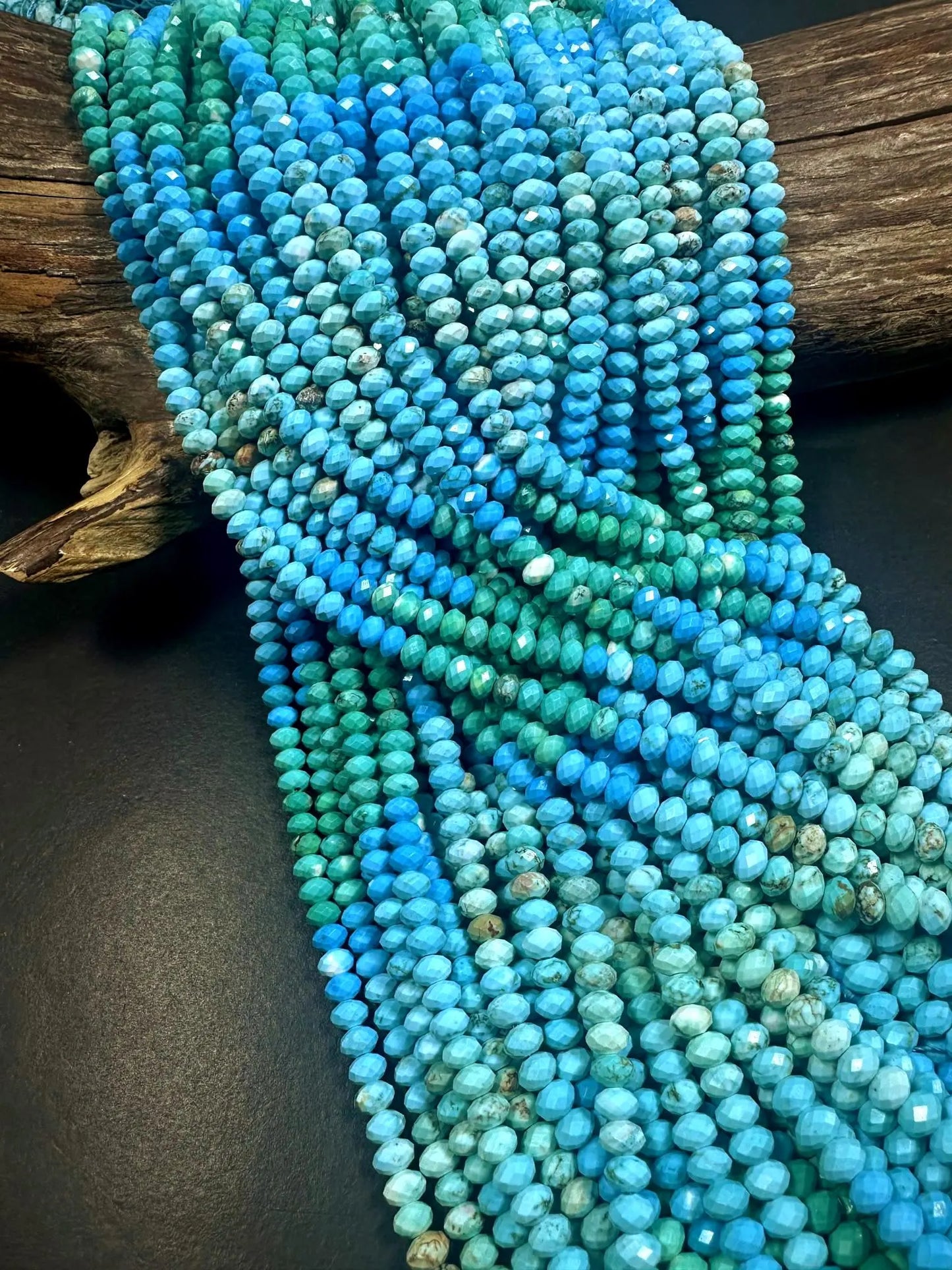 Beautiful Howlite Turquoise Faceted Rondelle Shape Bead, Stunning Light Blue Multicolor Pattern High Quality 15.5"