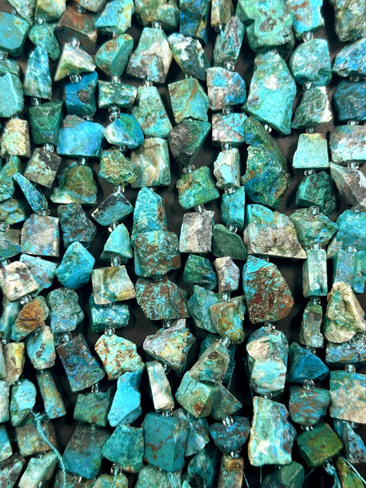 Natural Turquoise Freedom Chip Nugget Shape Beads, Beautiful Blue Turquoise Multicolor Pattern High Quality 15.5"