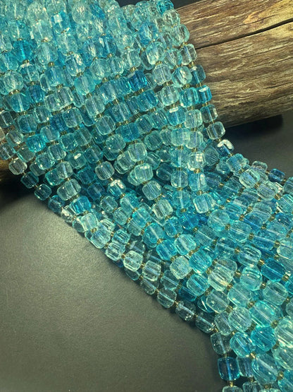 Beautiful Clear Light Blue Cube Shape Quartz Crystal Bead, 8x8mm Light Blue Color Great Quality 15.5"
